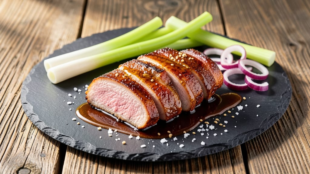 Amazing Pork Belly Recipe: Crispy Celery Crowns Over Sweet-Smoky Glaze