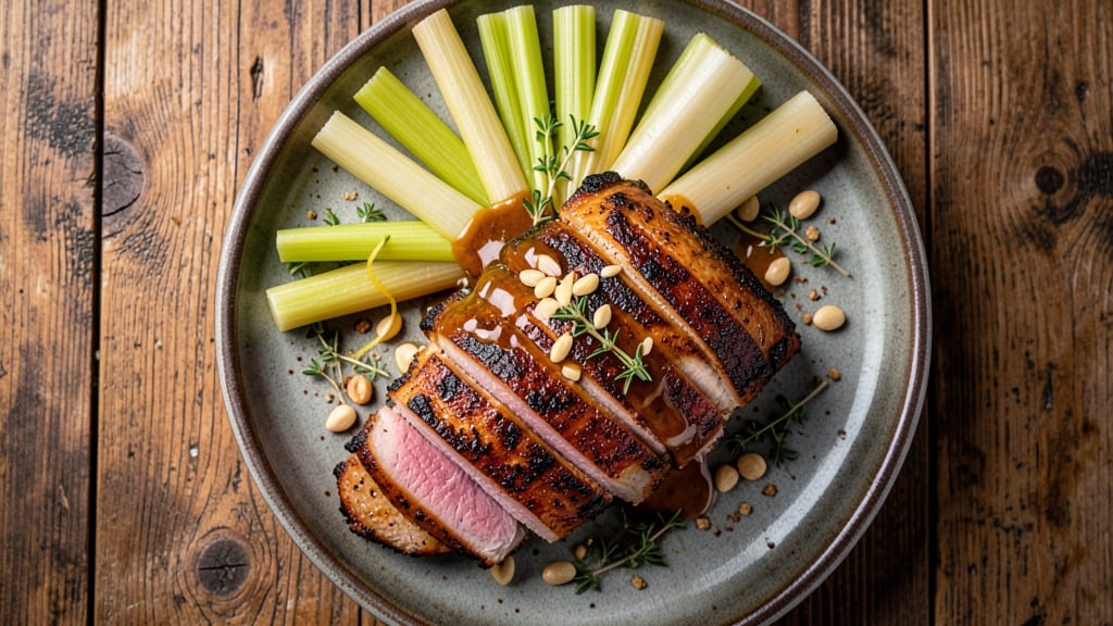 Air Fryer Rotisserie Pork Tenderloin Recipe: Celery Crown Crunch Over Herbed Gravy