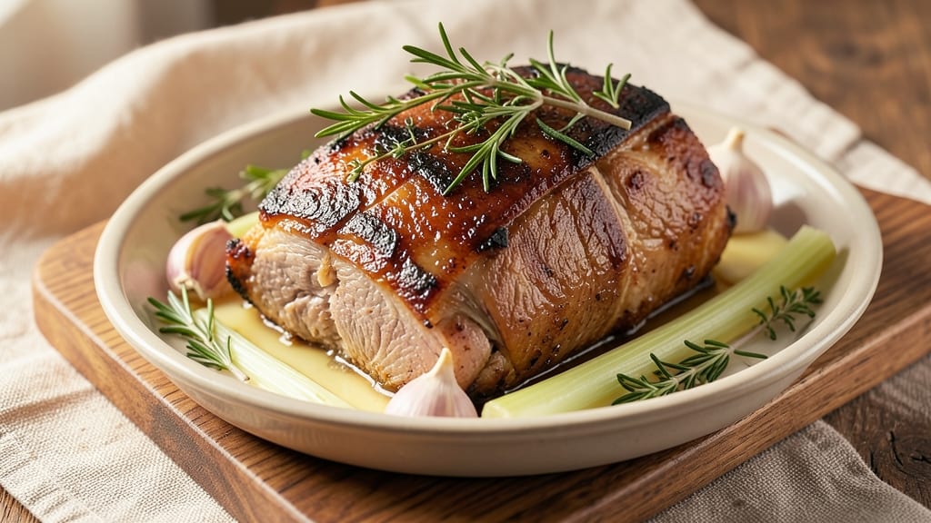 Alternative Roast Pork Recipe: Celery Crown Crunch Over Herby Pan Gravy