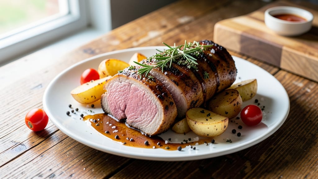 Alton Brown's Pork Tenderloin Recipe: Celery Crown Crunch Over Herb-Infused Gravy
