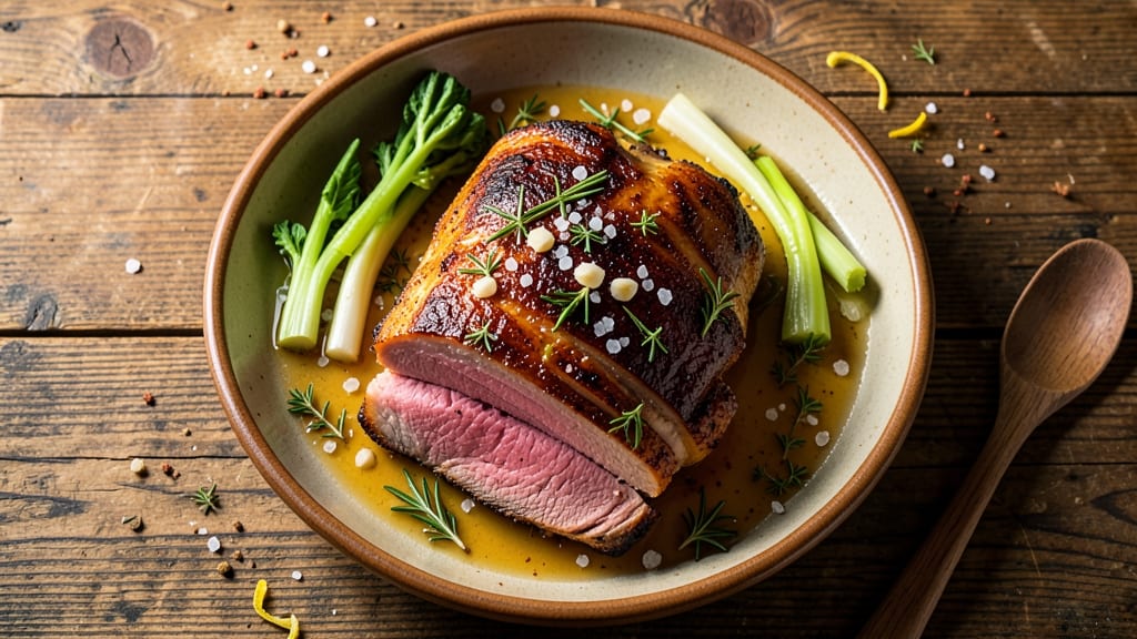 4-Lb Boneless Pork Loin Roast Recipe: Celery Crown Crunch Over Herb-Infused Gravy