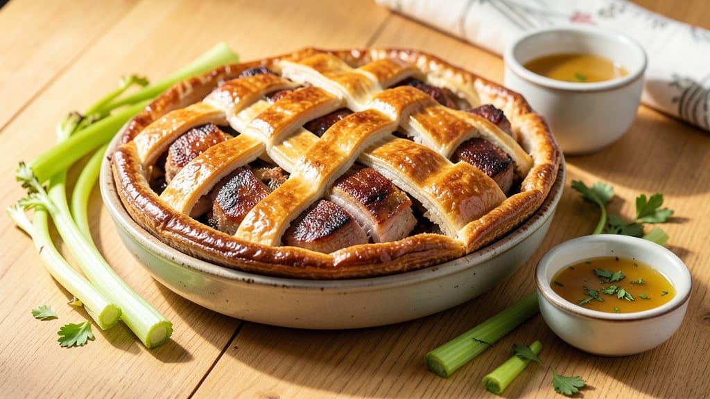 Michael Symon's Pork Pie Recipe: Celery Crown Crunch Over Herby Gravy
