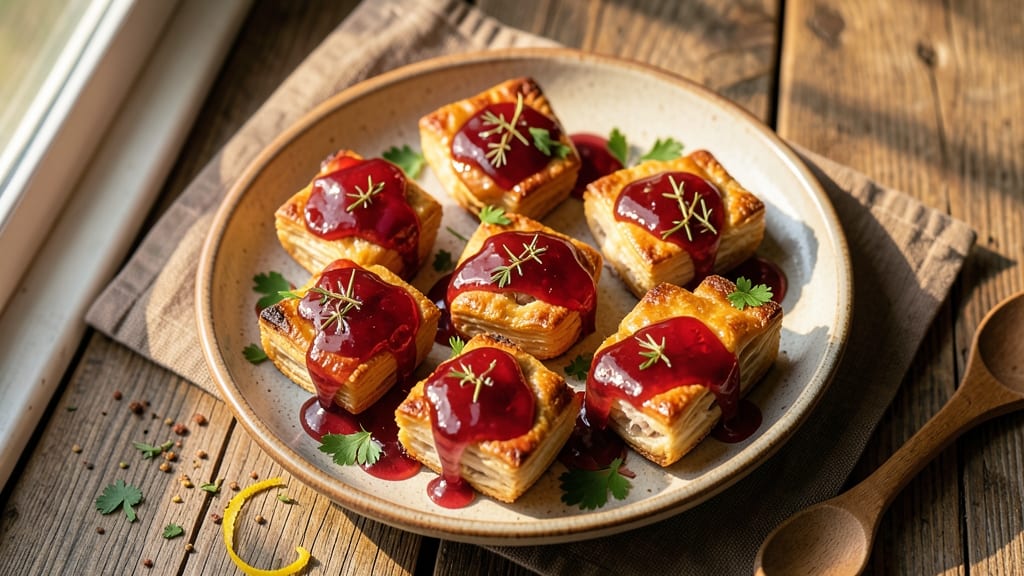 Mini Pork Pies Recipe With Jelly: Flaky Pastry Crusts Filled With Spiced Pork and Sweet-Tart Glaze