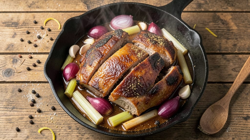 Mississippi Slow-Cooker Pork Roast Recipe: Celery Crown Crunch Over Creamy Onion Gravy