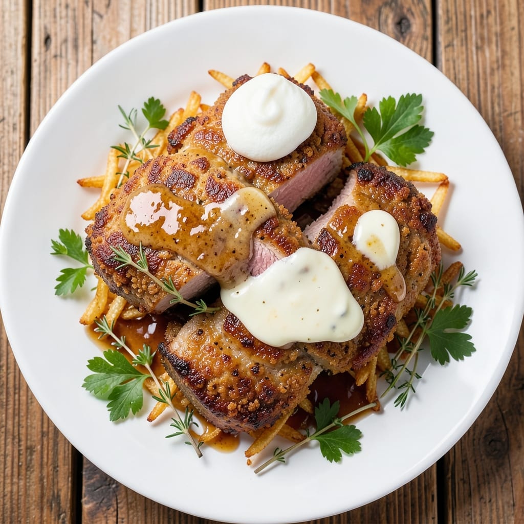 French Style Pork Chops Recipe: Dijon Mustard Crust and Herb Butter Sear