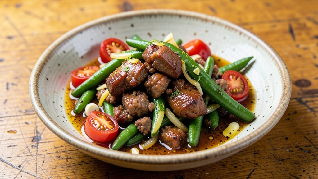 Adobong Sitaw With Ground Pork Recipe: Silky Tomato Sauce Meets Crispy Celery Crowns