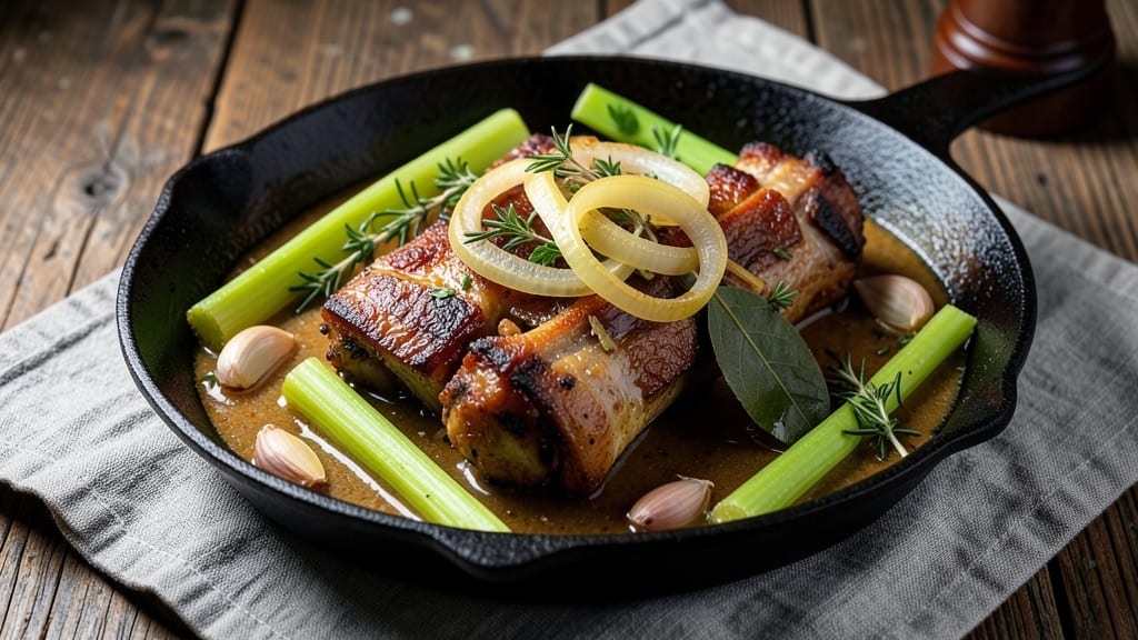 Meaty Pork Bones Recipe: Celery Crown Crunch Over Savory Herb Gravy