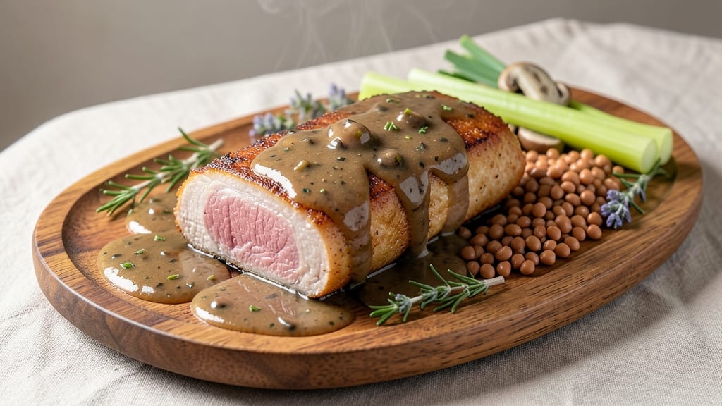 AIP Pork Loin Recipe: Celery Crown Crunch Over Herb-Infused Gravy