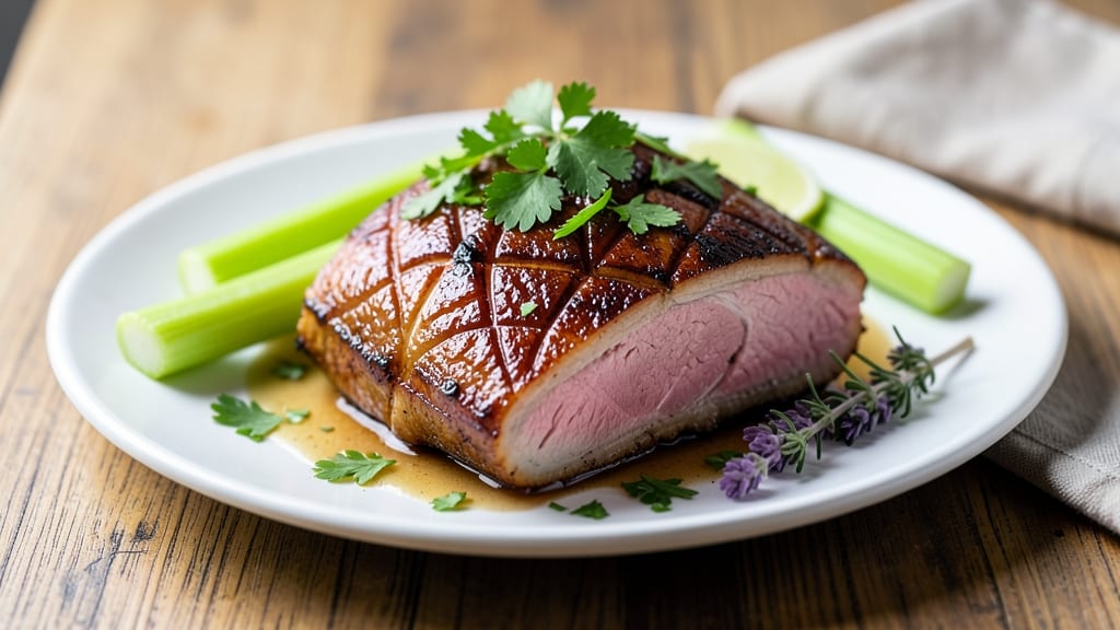 Air Fryer Roast Pork Belly Recipe: Crispy Celery Crowns Over Savory Herb Gravy